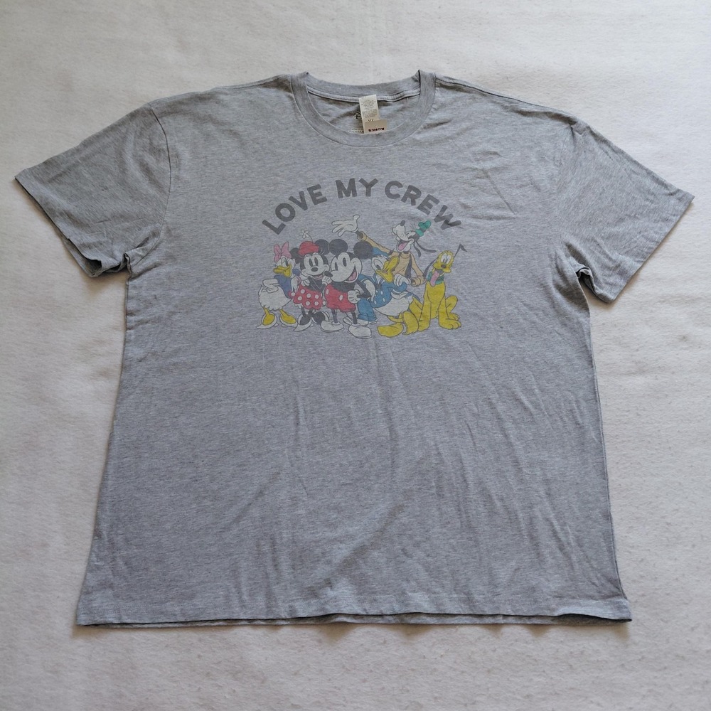 Disney Love My Crew Mickey Minnie Friends Graphic T Shirt Gray XL Cotton NWT